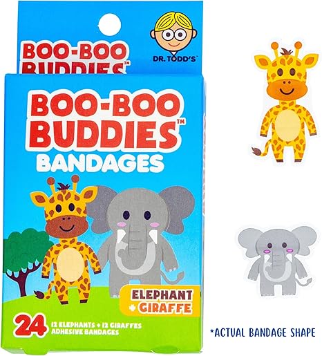 2-Pack Boo Boo Buddies™ Animal Safari Bandages – 48 Ct | Elephant + Giraffe Shapes & Lion + Tiger Shapes | Latex-Free, Waterproof Bandages for Kids | Fun Shapes for First Aid Kits & Sensitive Skin