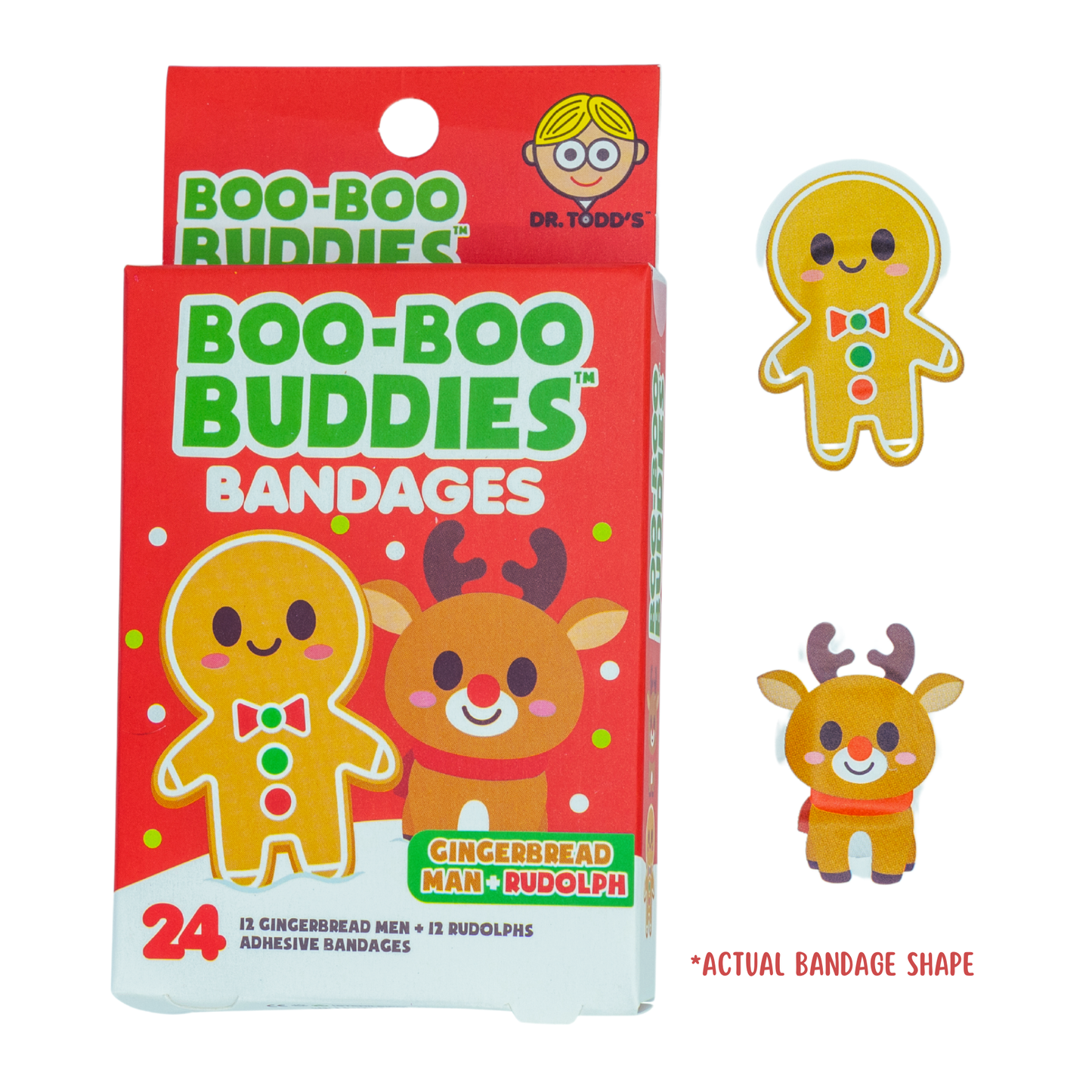Boo Boo Buddies™ Christmas Bandages – Fun Holiday Shapes (Santa, Snowman, Xmas Tree, Elf, Gingerbread, Reindeer)