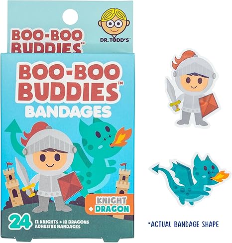 2-Pack Boo Boo Buddies™ Knight & Dragon Bandages + Pirate & Skull Bandages - 48 Ct Each | Fun Shaped Kids Bandages | Latex-Free, Waterproof, Gentle on Skin | Perfect for First Aid Kits & Party Favors