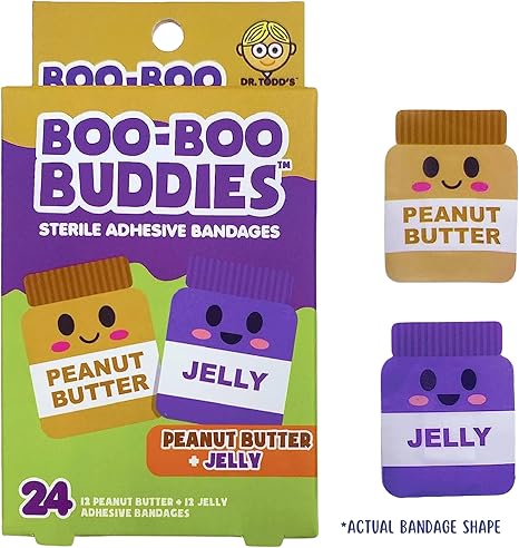 2-Pack Boo Boo Buddies™ Mac + Cheese and Peanut Butter + Jelly Bandages – 48Ct | Fun Food-Shaped Adhesive Bandages for Kids & Adults | Latex-Free, Waterproof, and Hypoallergenic First Aid Bandages for Sensi