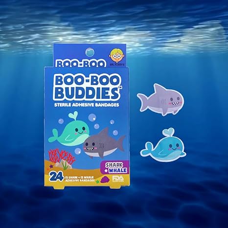 2-Pack Boo Boo Buddies™ Shark + Whale and Narwhal + Penguin Bandages – 48 Ct | Fun, Waterproof, Latex-Free Bandages for Kids | First Aid Adhesive Bandages for Sensitive Skin | Cute Marine Animal Shapes
