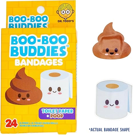2-Pack Boo Boo Buddies™ Happy Faces + Toilet Paper & Poop Bandages Bundle – 48 Ct Total | Fun Latex-Free, Waterproof Kids Bandages for First Aid Kits and Sensitive Skin