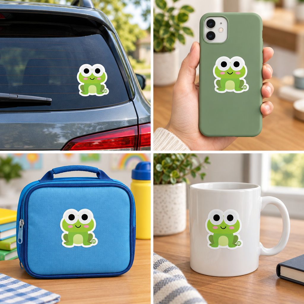 Frog sticker lifestyle collage