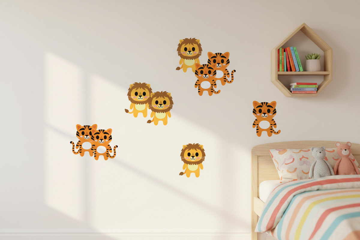 Lion & Tiger 6" Wall Decals in Kids Room