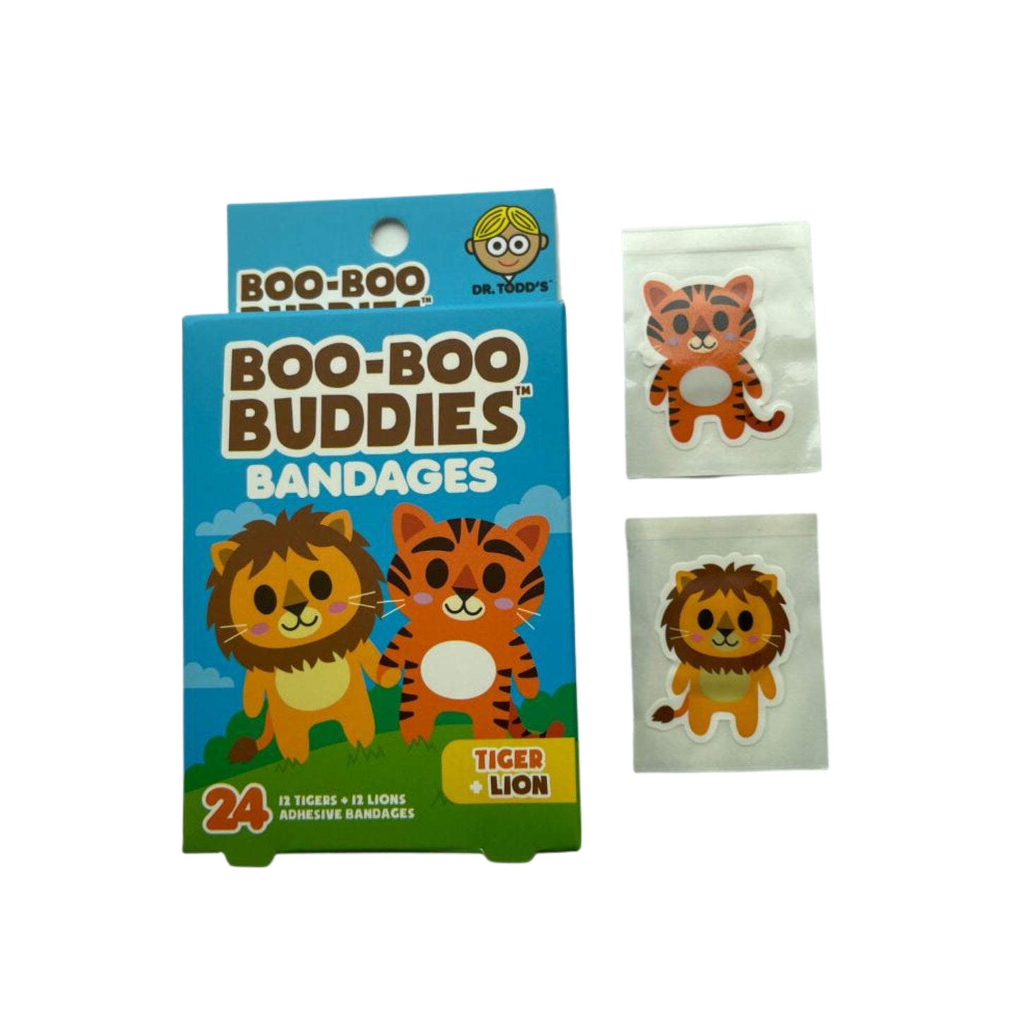 Dr. Todd’s Boo-Boo Buddies® Tiger and Lion Bandages – 24-Count Jungle Animal Shaped Bandages for Kids
