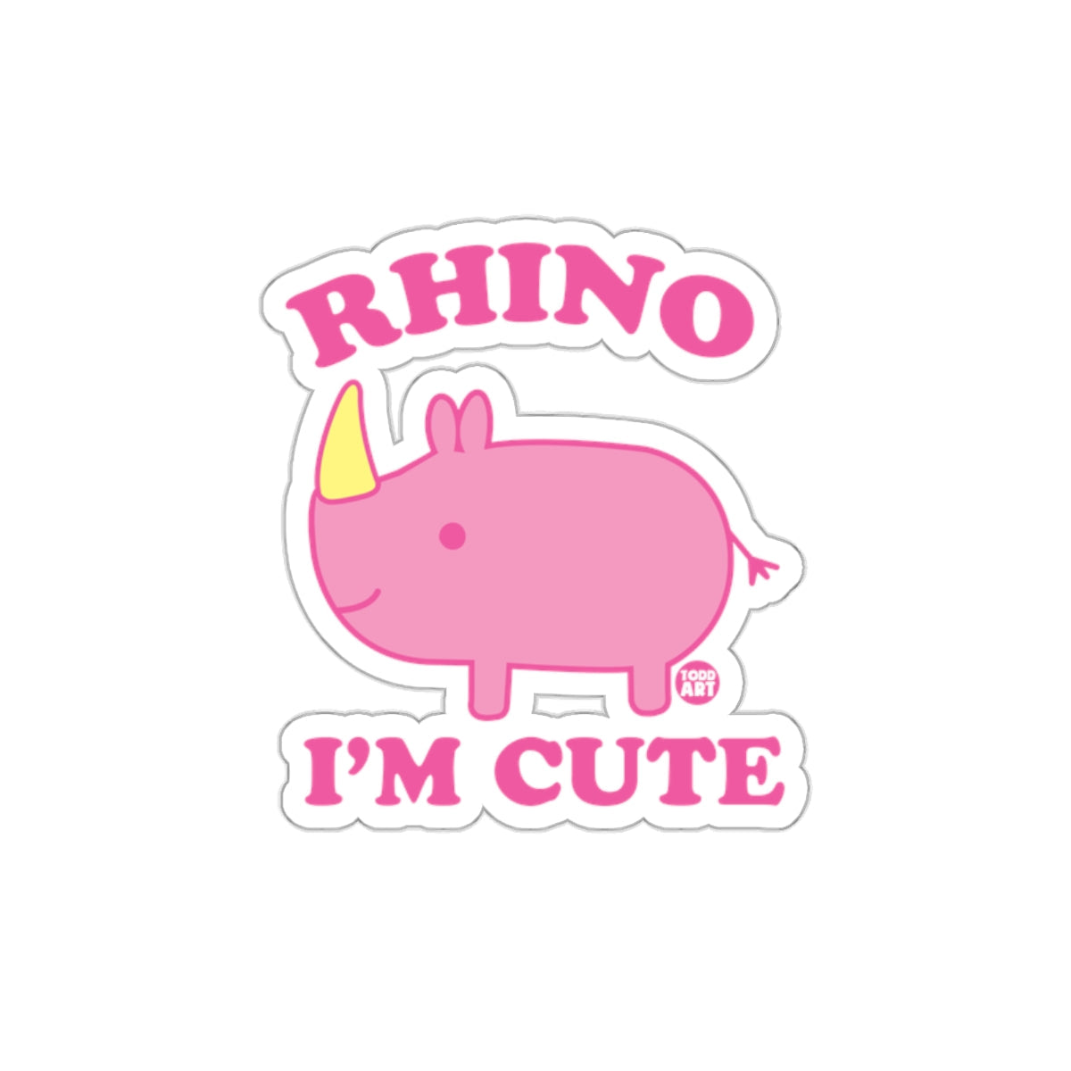 Pink Rhino I'm Cute Fun Animal Design Sticker