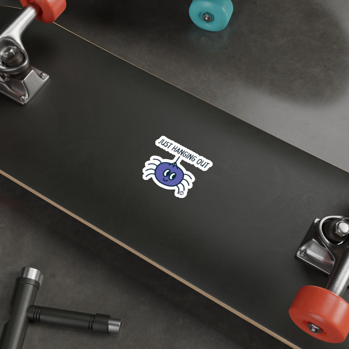 Just Hanging Out Spider Sticker Skateboard Deck