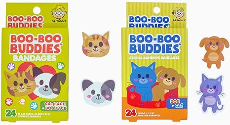2-Pack Boo Boo Buddies™ Dog Face + Cat Face & Dog + Cat Shape Bandages – 48 Ct  | Fun Animal Shapes, Waterproof, Latex-Free for Kids & Sensitive Skin | Perfect First Aid for Pets & Animal Lovers