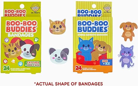 Boo Boo Buddies™ Dog Face + Cat Face & Dog + Cat Shape Bandages – 48 Ct  | Fun Animal Shapes, Waterproof, Latex-Free for Kids & Sensitive Skin | Perfect First Aid for Pets & Animal Lovers