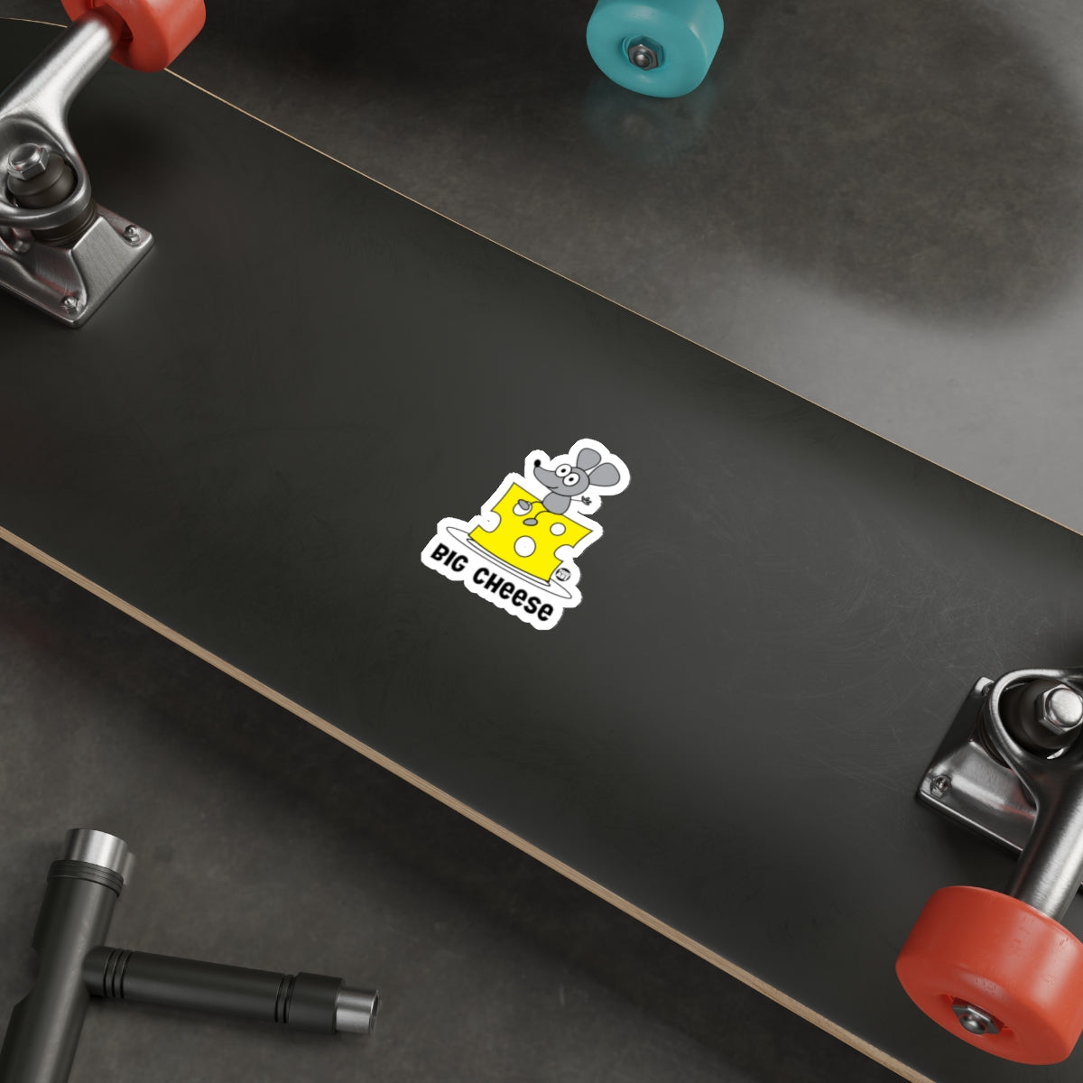 Skateboard deck with Big Cheese graphic design