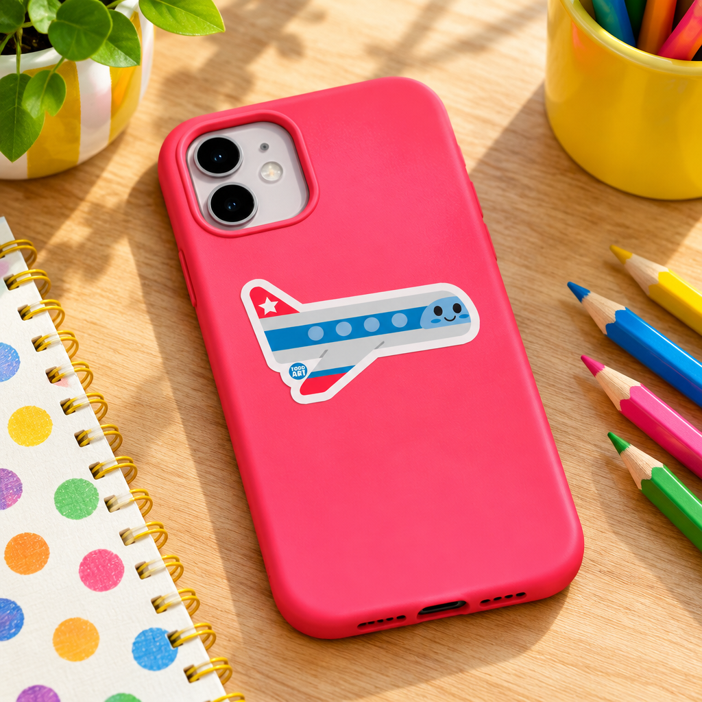 Boo Boo Buddies airplane sticker on a magenta iPhone case