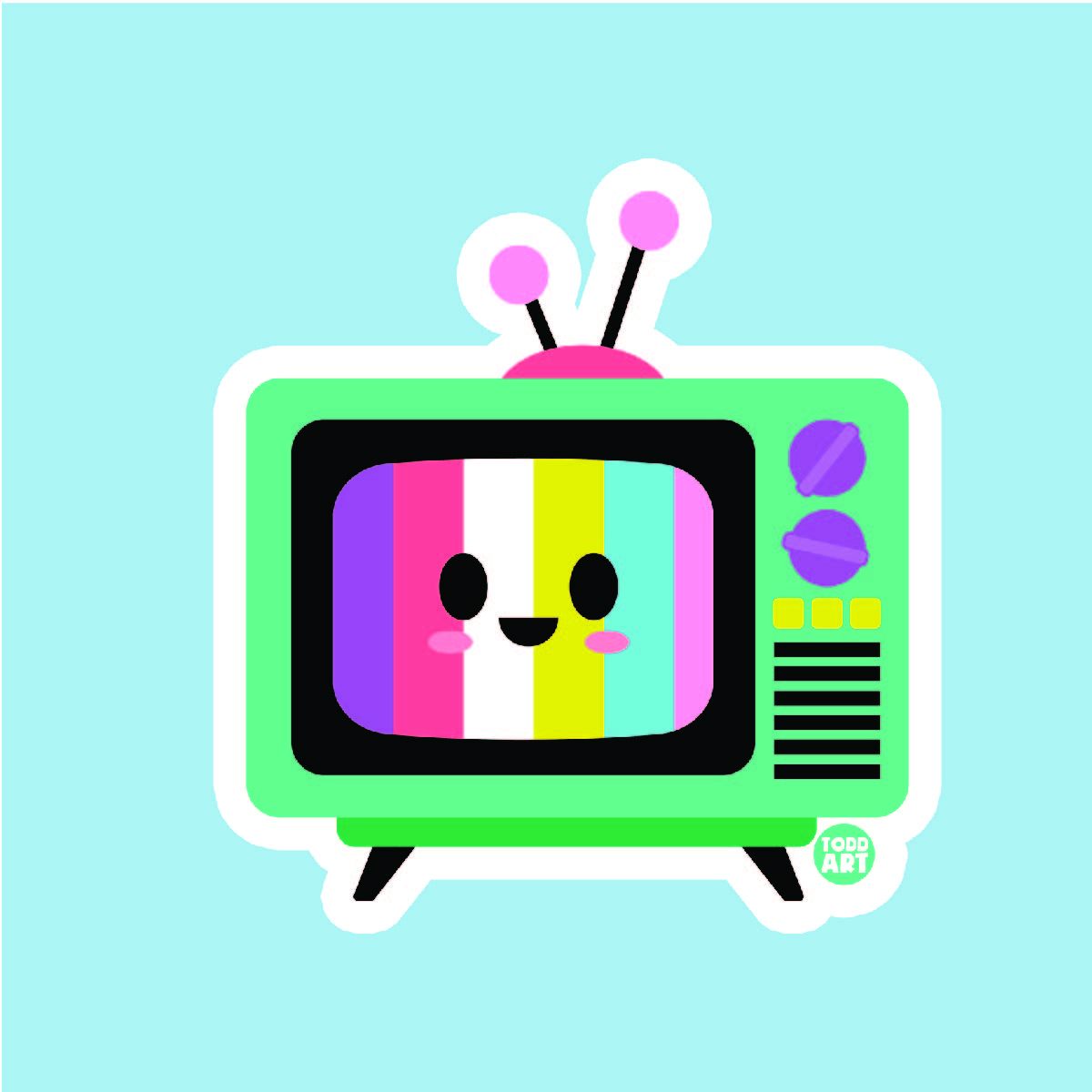Boo Boo Buddies™ Television Sticker – Cute Kawaii Vinyl Sticker, Waterproof Glossy 3″ Die‑Cut