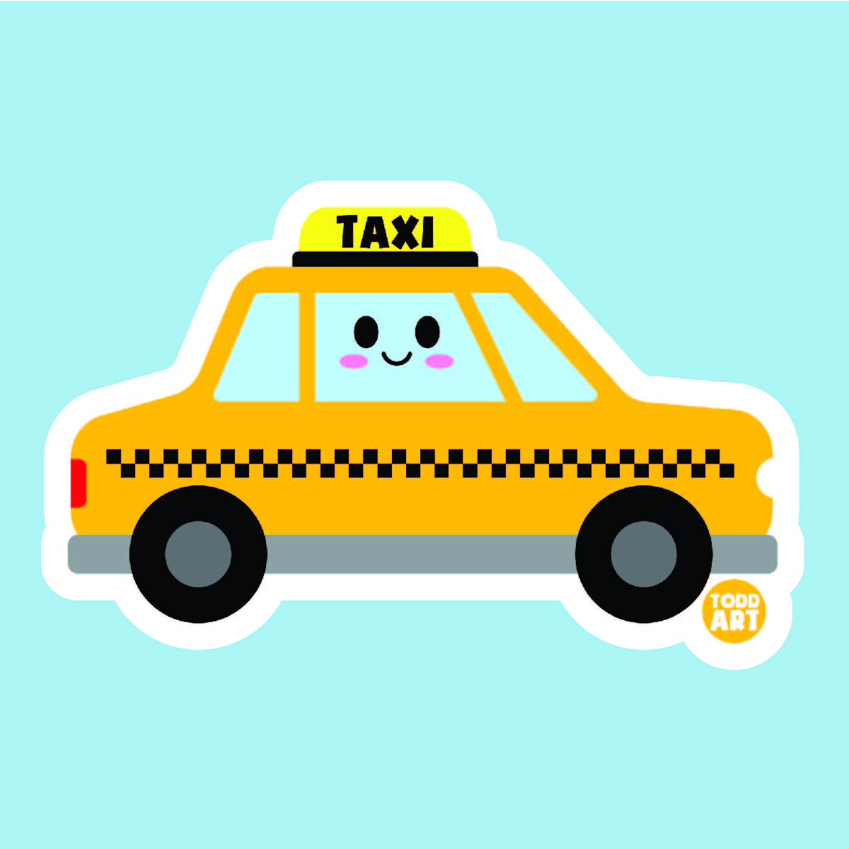 Boo Boo Buddies™ Taxi Sticker – Cute Kawaii Vinyl Sticker, Waterproof Glossy 3″ Die‑Cut