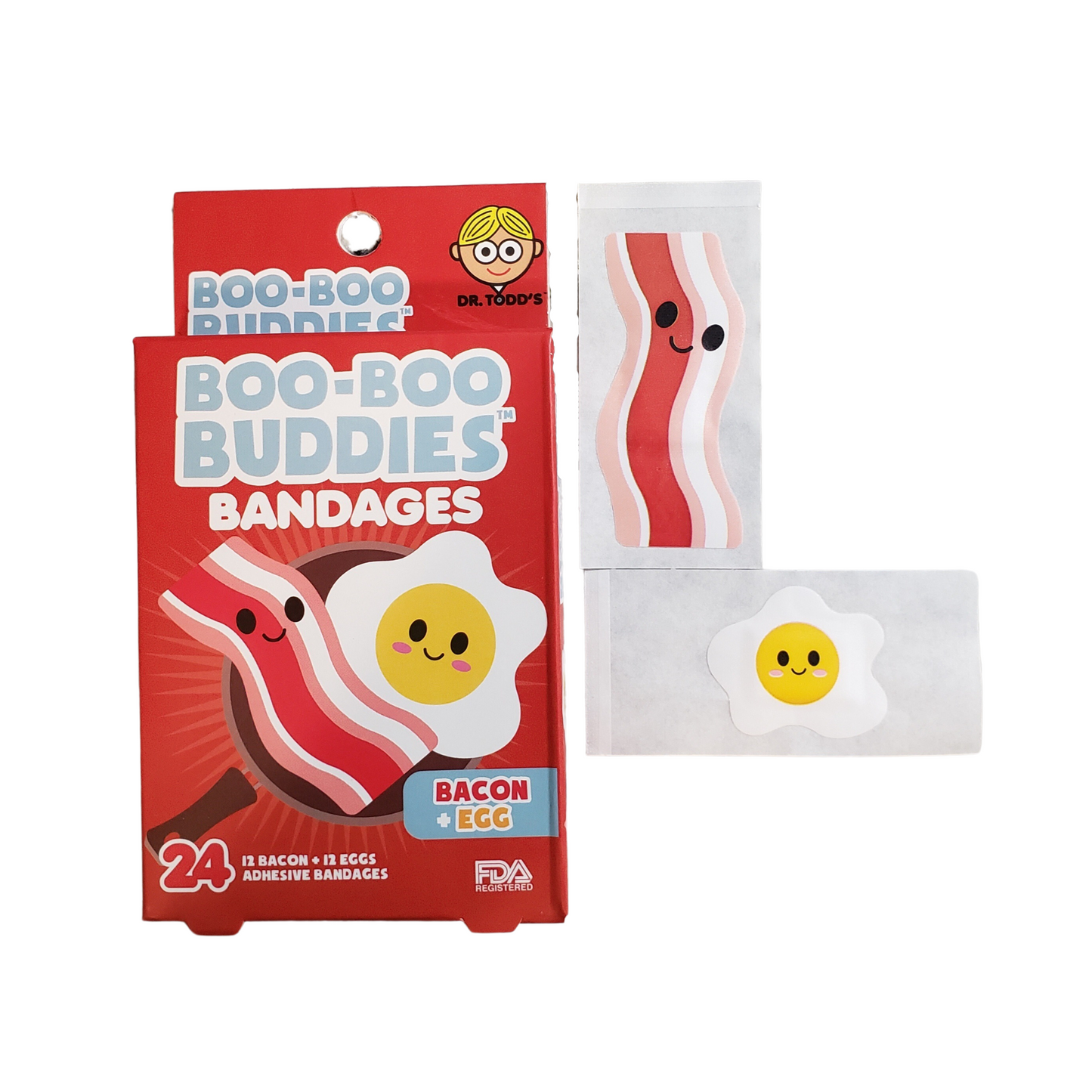 Bacon & Egg Bandages for Kids – Waterproof, Latex-Free, 24 Count | Dr. Todd’s Boo-Boo Buddies®