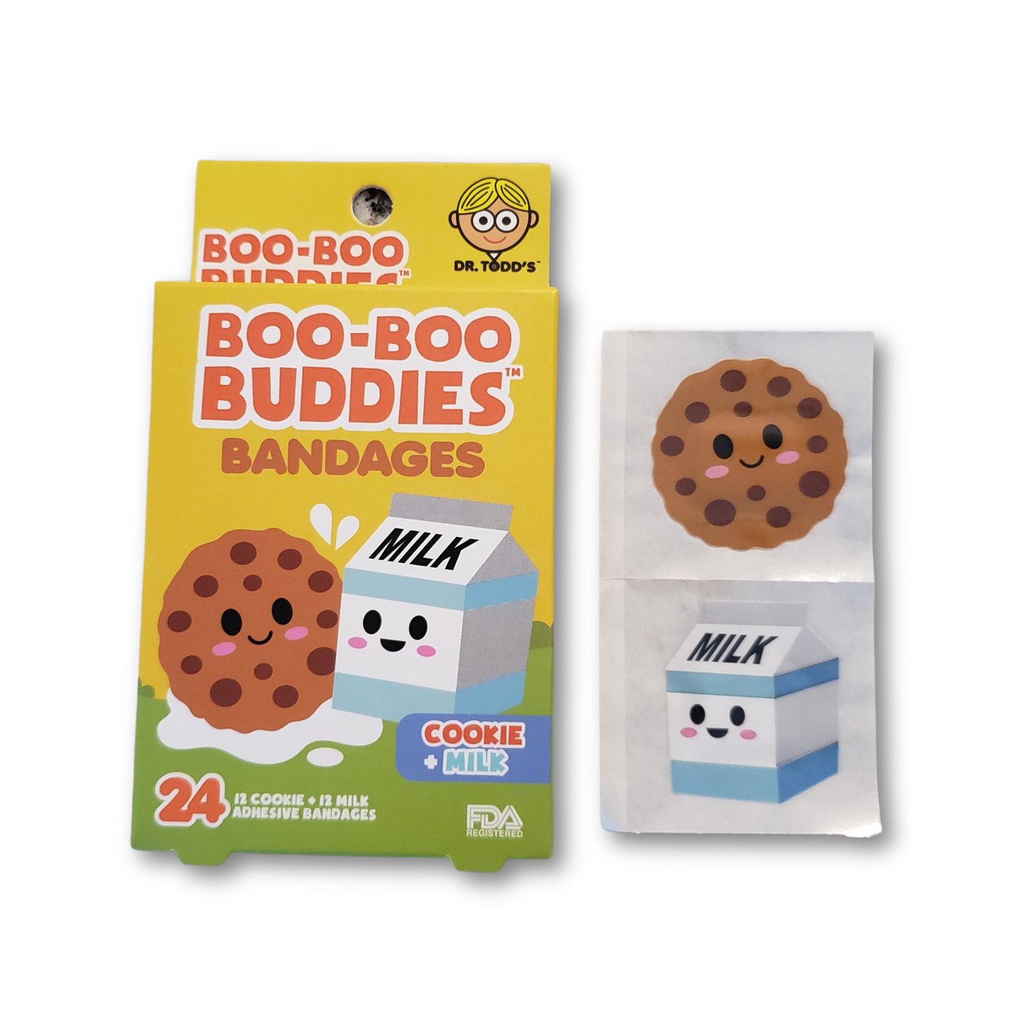 Cookie + Milk Bandages for Kids – Waterproof, Latex-Free, 24 Count | Dr. Todd’s Boo-Boo Buddies®