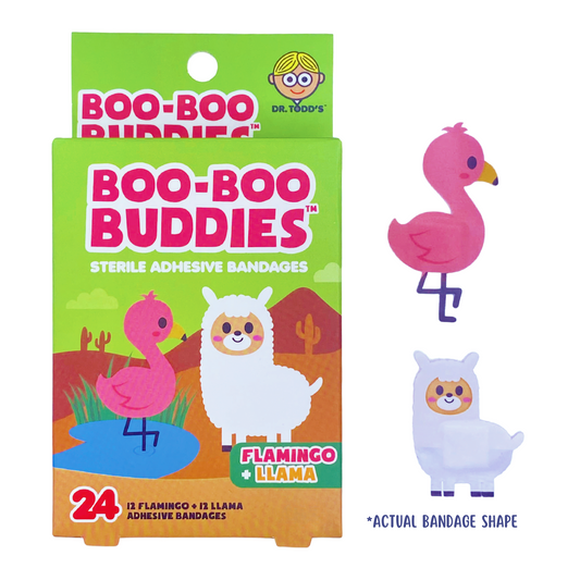 Flamingo &  Llama Bandages for Kids – Waterproof, Latex-Free, 24 Count | Dr. Todd’s Boo-Boo Buddies®