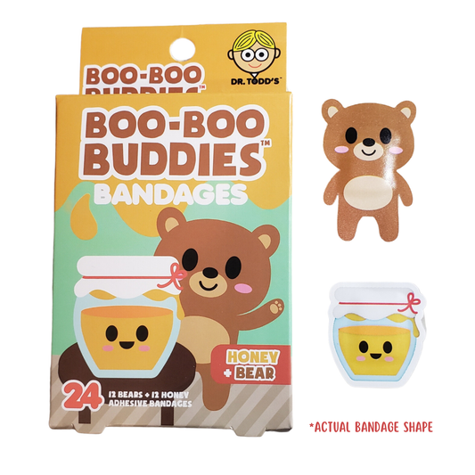 Honey Pot & Bear Bandages for Kids – Waterproof, Latex-Free, 24 Count | Dr. Todd’s Boo-Boo Buddies®
