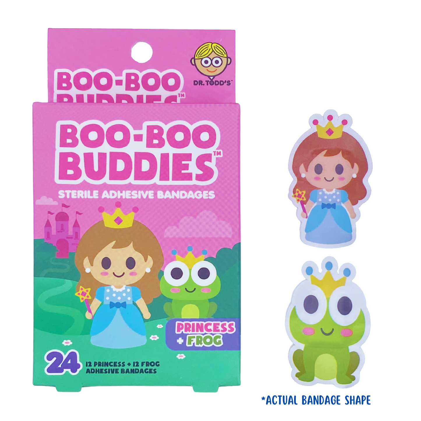 Princess & Frog Bandages for Kids – Waterproof, Latex-Free, 24 Count | Dr. Todd’s Boo-Boo Buddies®