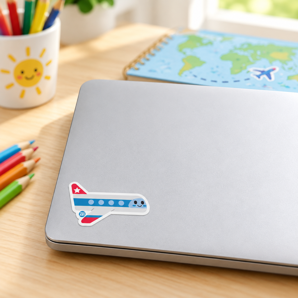 Boo Boo Buddies airplane sticker on a silver laptop