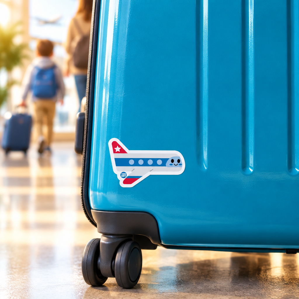 Airplane sticker on a child’s suitcase