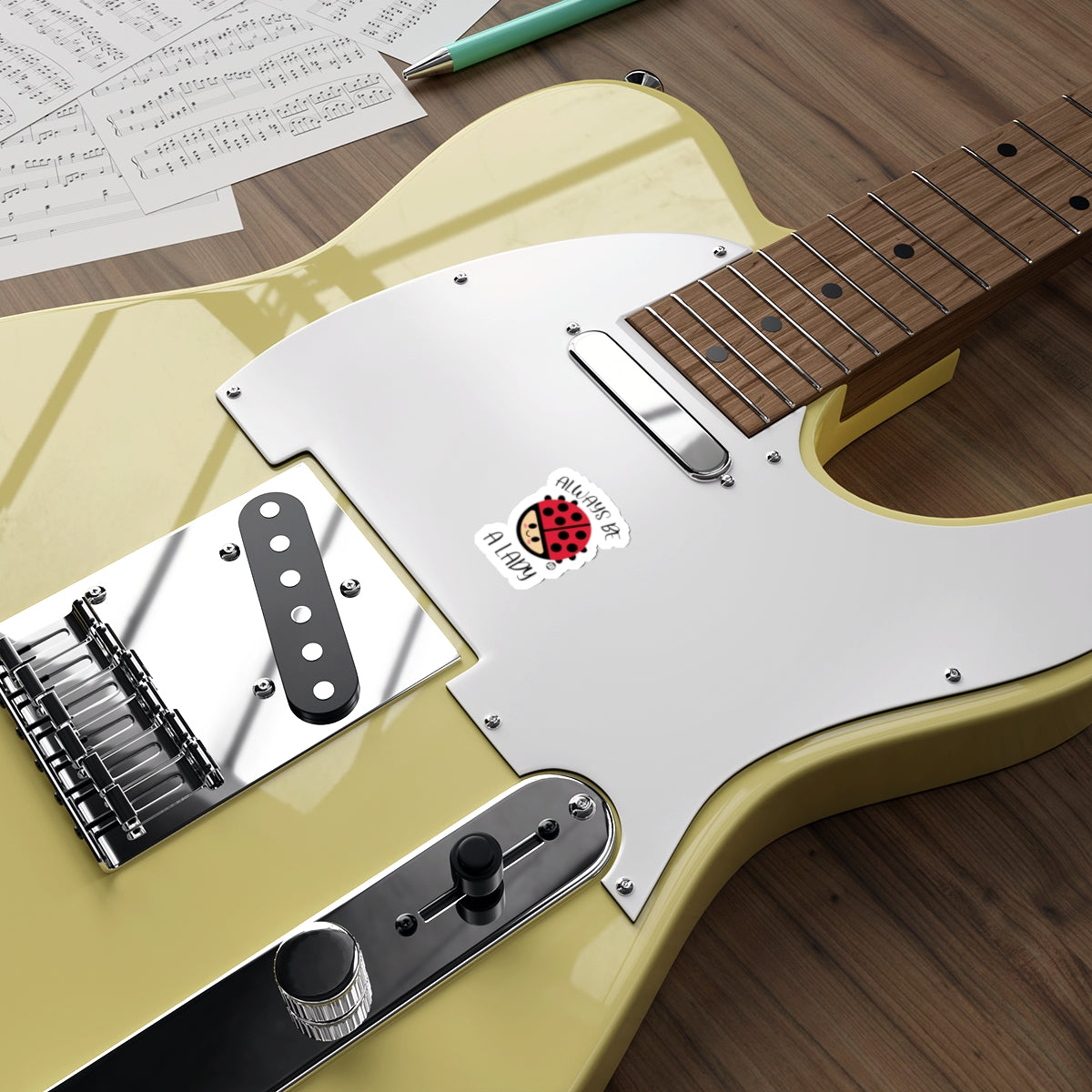 Retro Style Electric Guitar with Ladybug Sticker