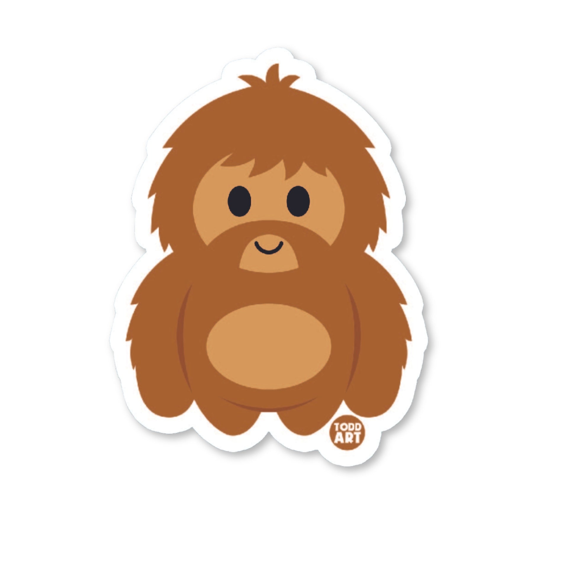 Friendly cartoon Bigfoot character with shaggy brown fur – fun cryptid sticker from Boo Boo Buddies
