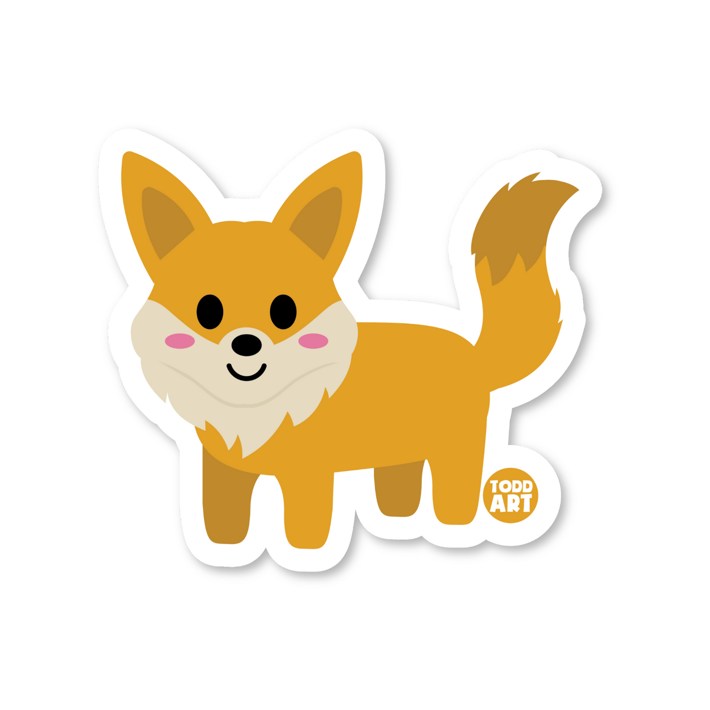 Cute orange fox sticker standing on all four legs with fluffy cheeks and tail
