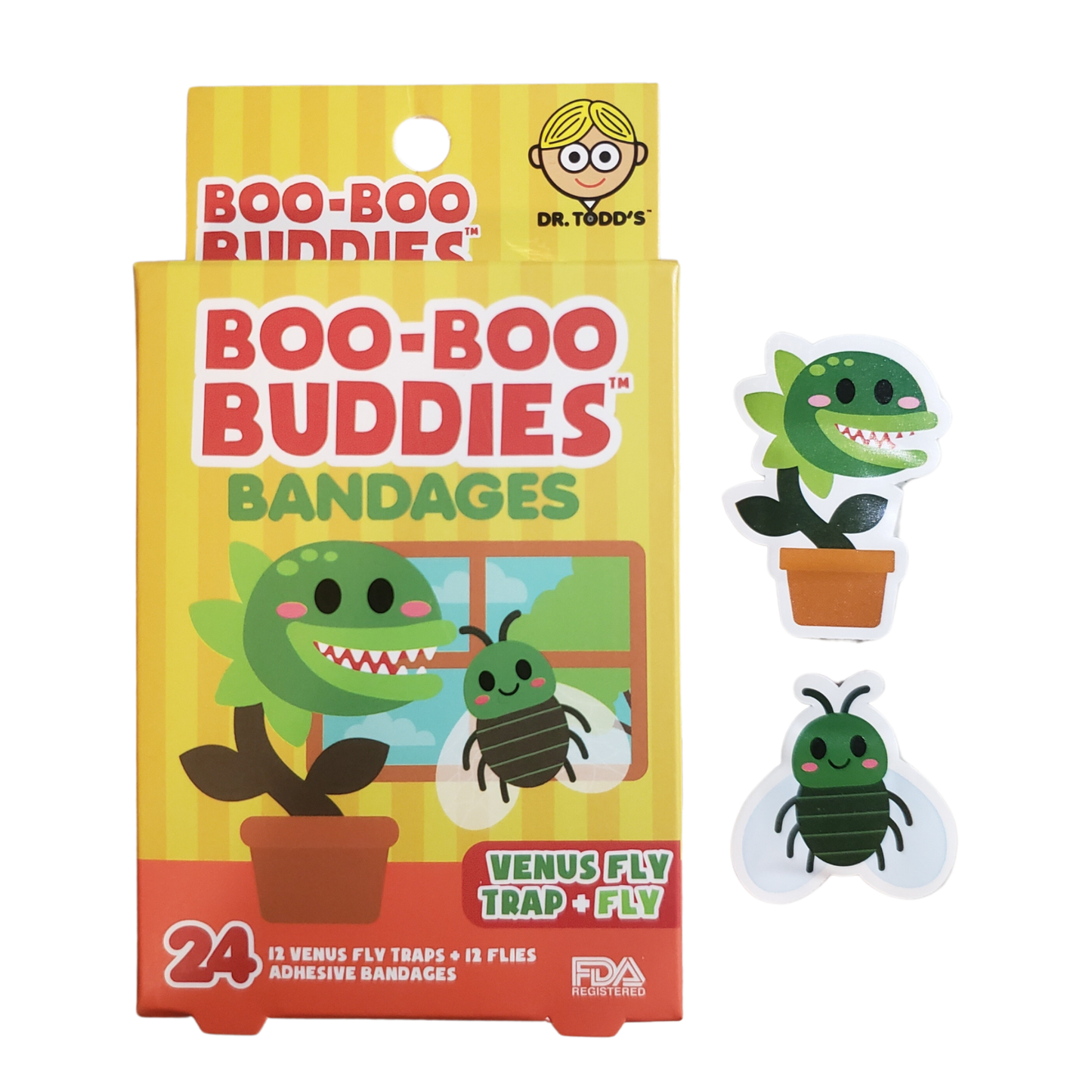 Venus Fly Trap &  Fly Bandages for Kids – Waterproof, Latex-Free, 24 Count | Dr. Todd’s Boo-Boo Buddies®