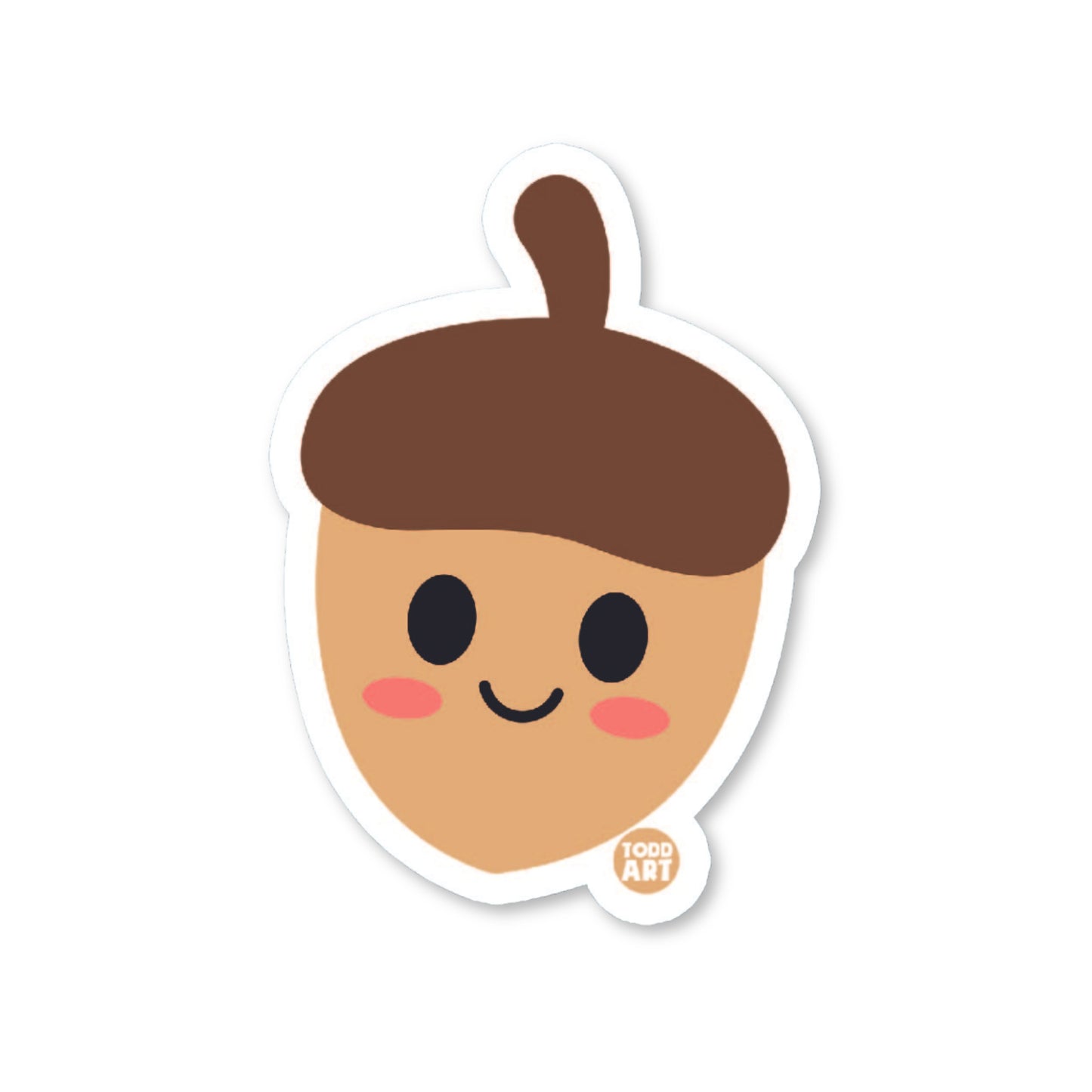 Cute kawaii-style acorn sticker with smiling face and rosy cheeks, perfect for Boo Boo Buddies crafts, notebooks, and decor.
