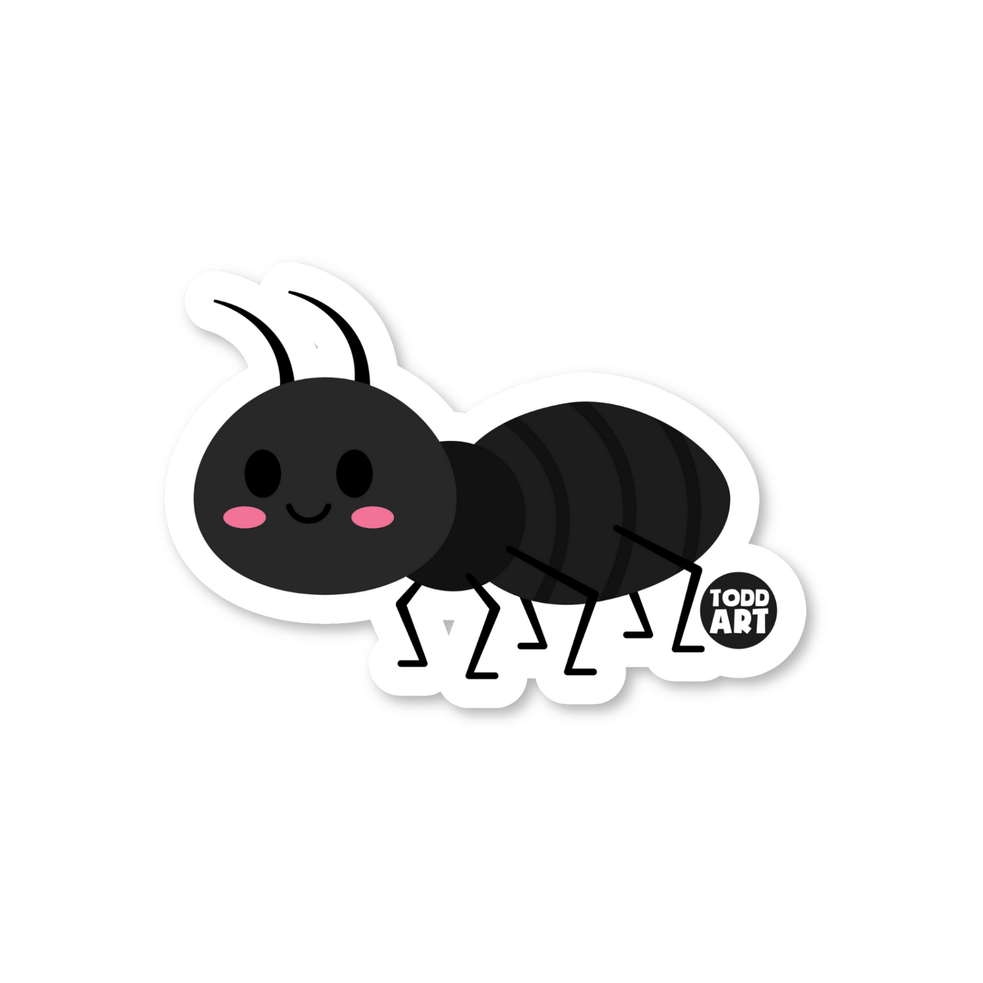 Cute kawaii ant vinyl sticker — glossy 3″ die‑cut with friendly antennae, perfect for animal lovers & planners