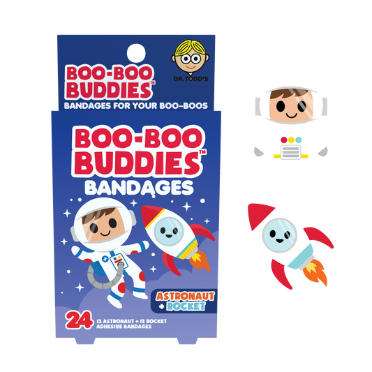 Astronaut & Rocket Bandages for Kids – Waterproof, Latex-Free, 24 Count | Dr. Todd’s Boo-Boo Buddies®