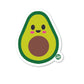 A die-cut vinyl sticker of a smiling avocado with a glossy finish.