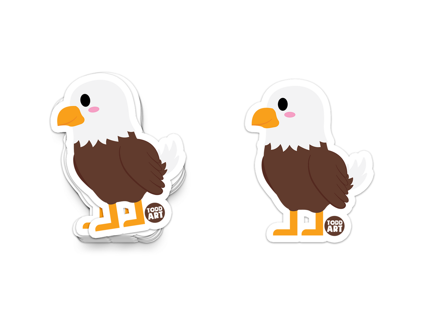 Bald eagle cartoon sticker with yellow beak and white head – patriotic vinyl sticker from Boo Boo Buddies

