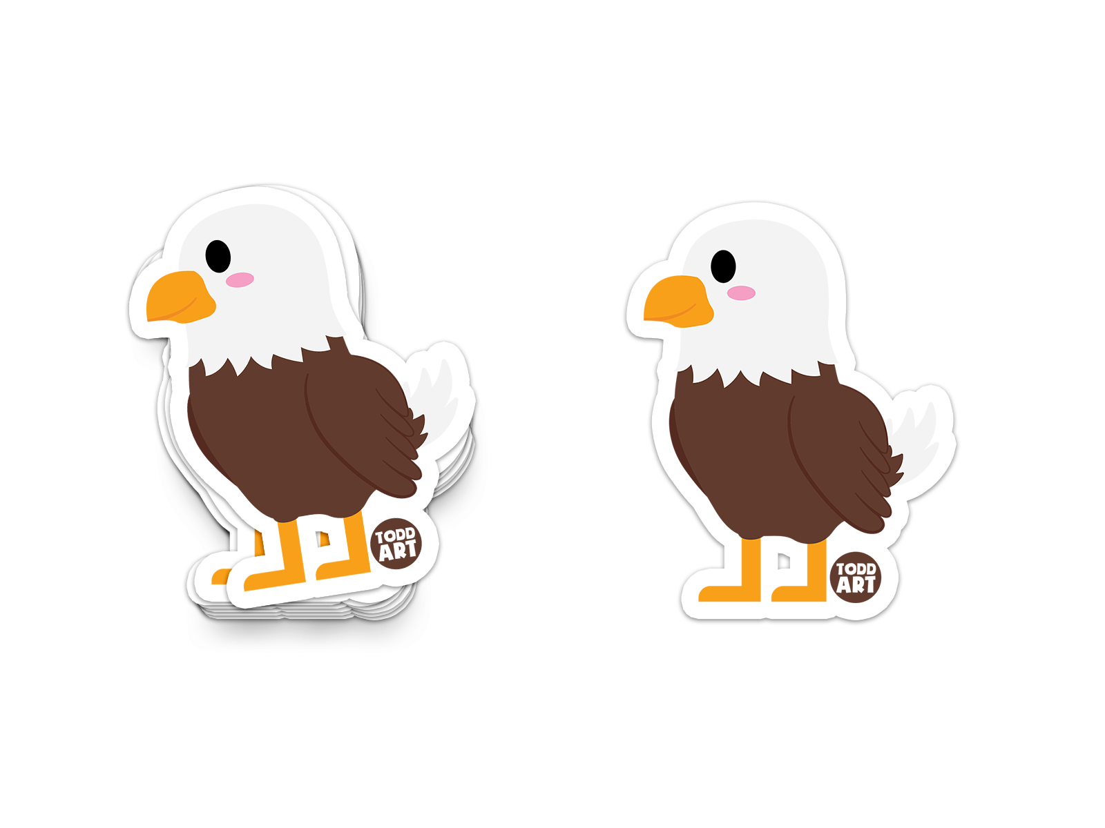 Bald eagle cartoon sticker with yellow beak and white head – patriotic vinyl sticker from Boo Boo Buddies

