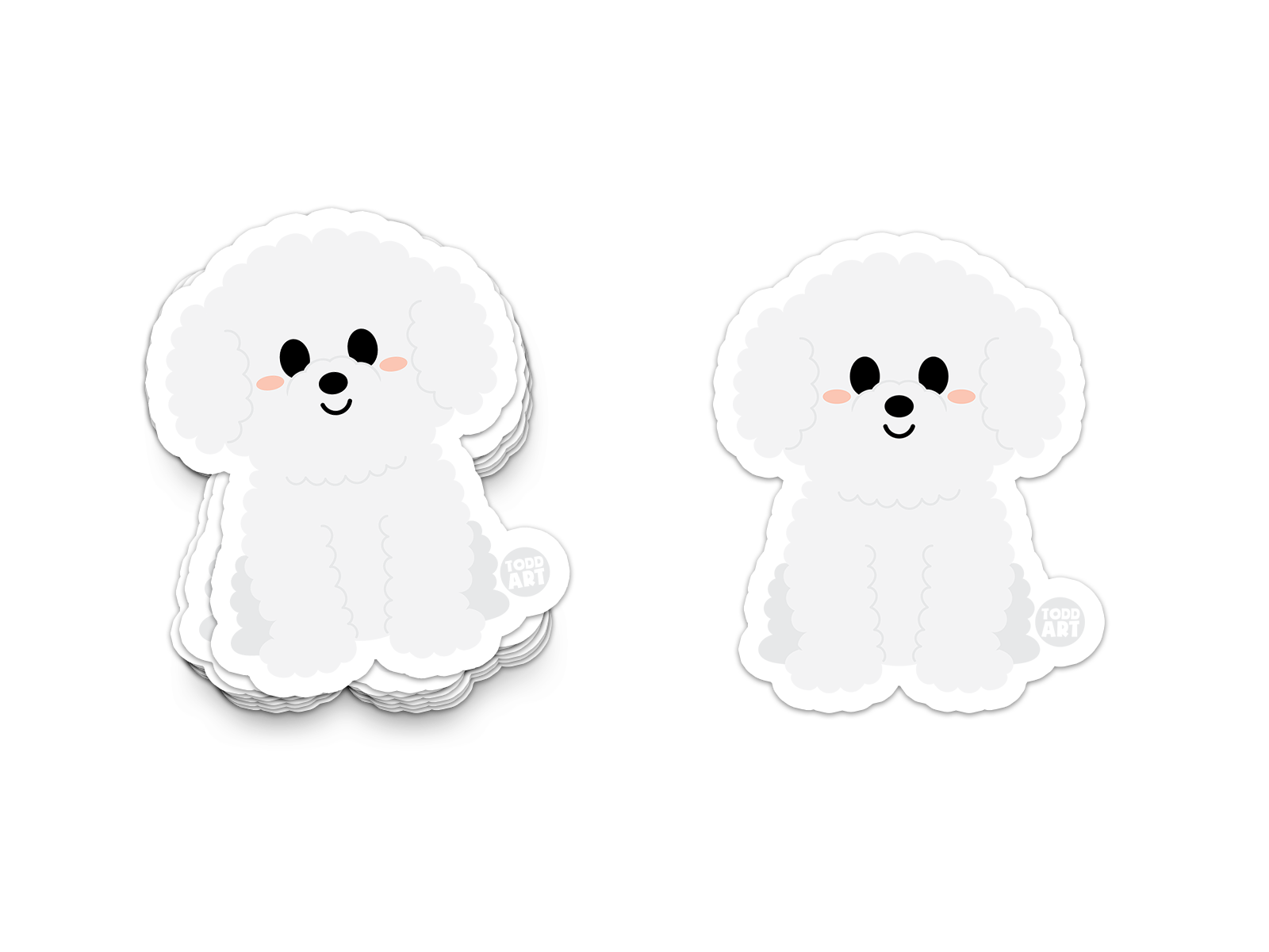 Fluffy white Bichon Frise dog with sweet smile – cute collectible puppy sticker from Boo Boo Buddies
