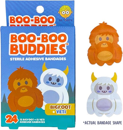 2-Pack Boo Boo Buddie Bigfoot & Yeti + Dinosaur Bandages – 48 Count | Fun Kids Bandages | Latex-Free, Waterproof Adhesive for Sensitive Skin | First Aid