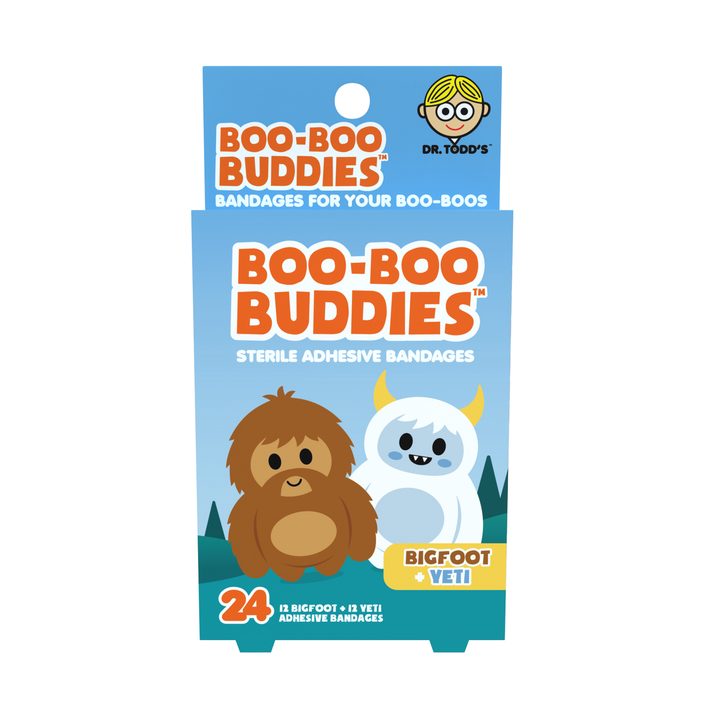 Bigfoot & Yeti Bandages for Kids – Waterproof, Latex-Free, 24 Count | Dr. Todd’s Boo-Boo Buddies