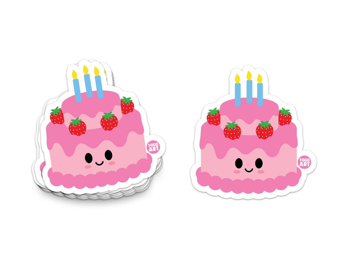 Pink birthday cake with candles and strawberries – cheerful celebration sticker from Boo Boo Buddies

