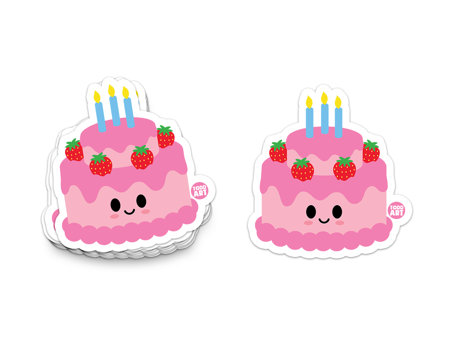 Pink birthday cake with candles and strawberries – cheerful celebration sticker from Boo Boo Buddies

