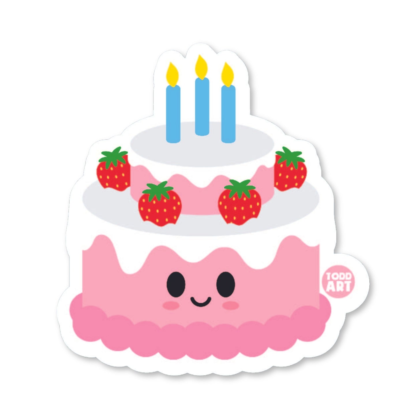 Pink birthday cake with candles and strawberries – cheerful celebration sticker from Boo Boo Buddies

