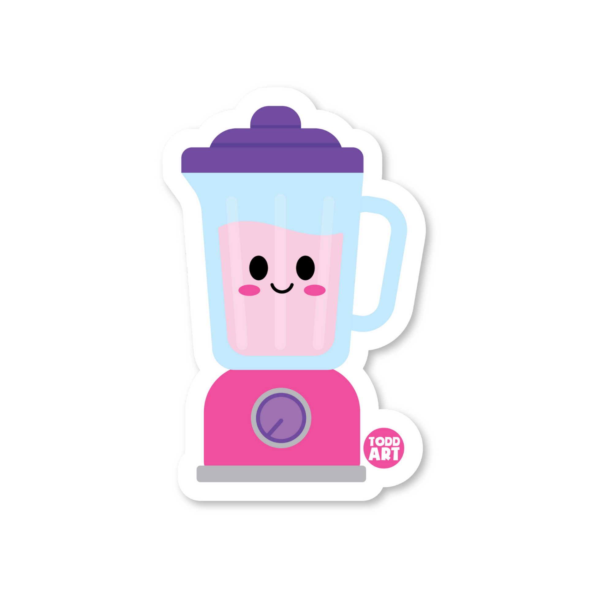 Smiling pink and purple blender filled with smoothie – adorable kitchen sticker from Boo Boo Buddies

