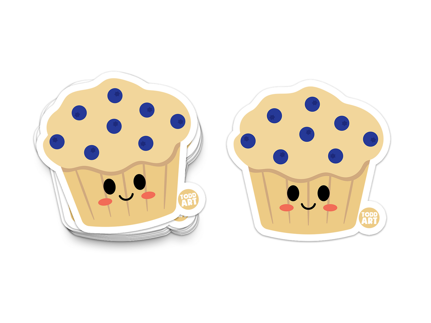 Boo Boo Buddies Blueberry Muffin sticker – smiling muffin vinyl sticker with blueberries and a happy face
