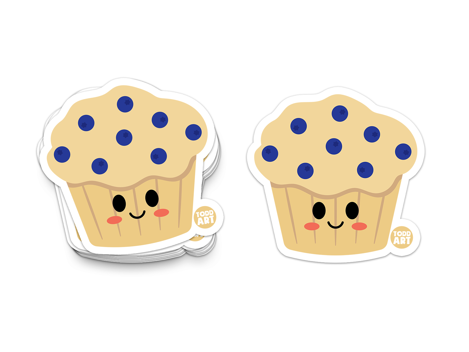 Boo Boo Buddies Blueberry Muffin sticker – smiling muffin vinyl sticker with blueberries and a happy face
