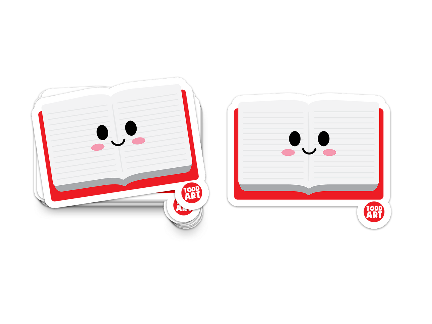 Happy open book with red border – back-to-school reading sticker from Boo Boo Buddies

