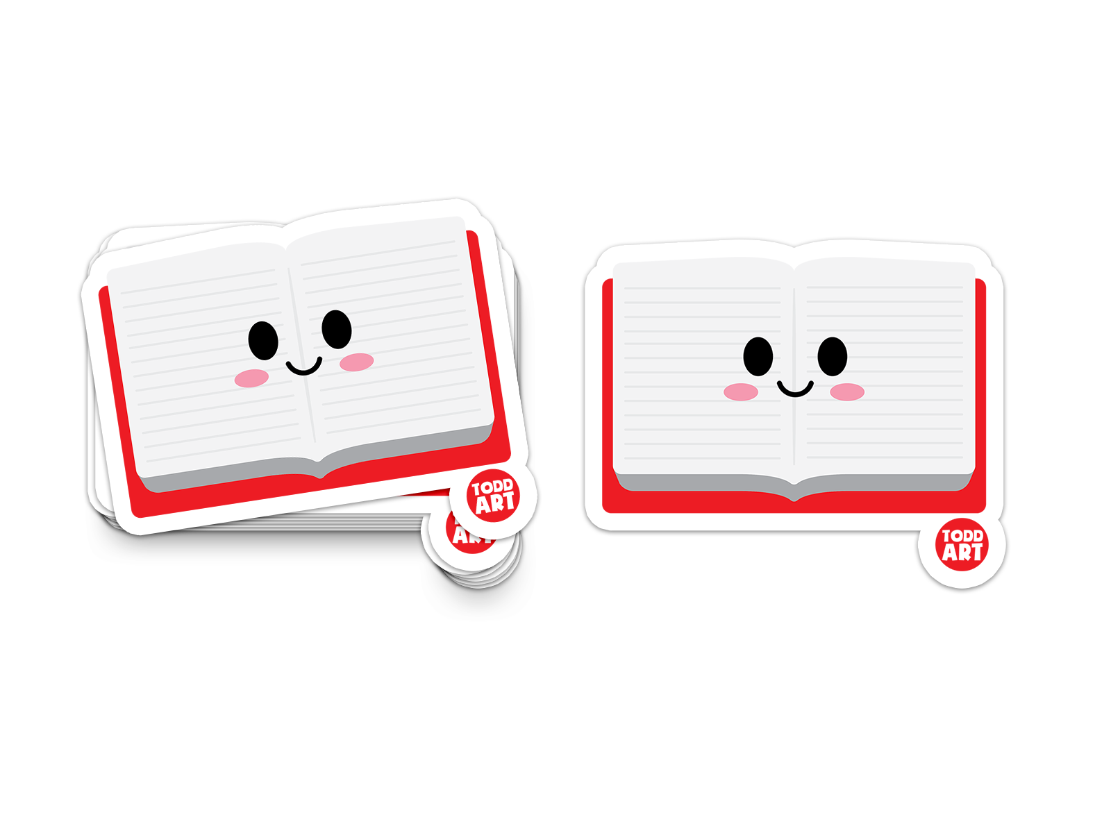 Happy open book with red border – back-to-school reading sticker from Boo Boo Buddies

