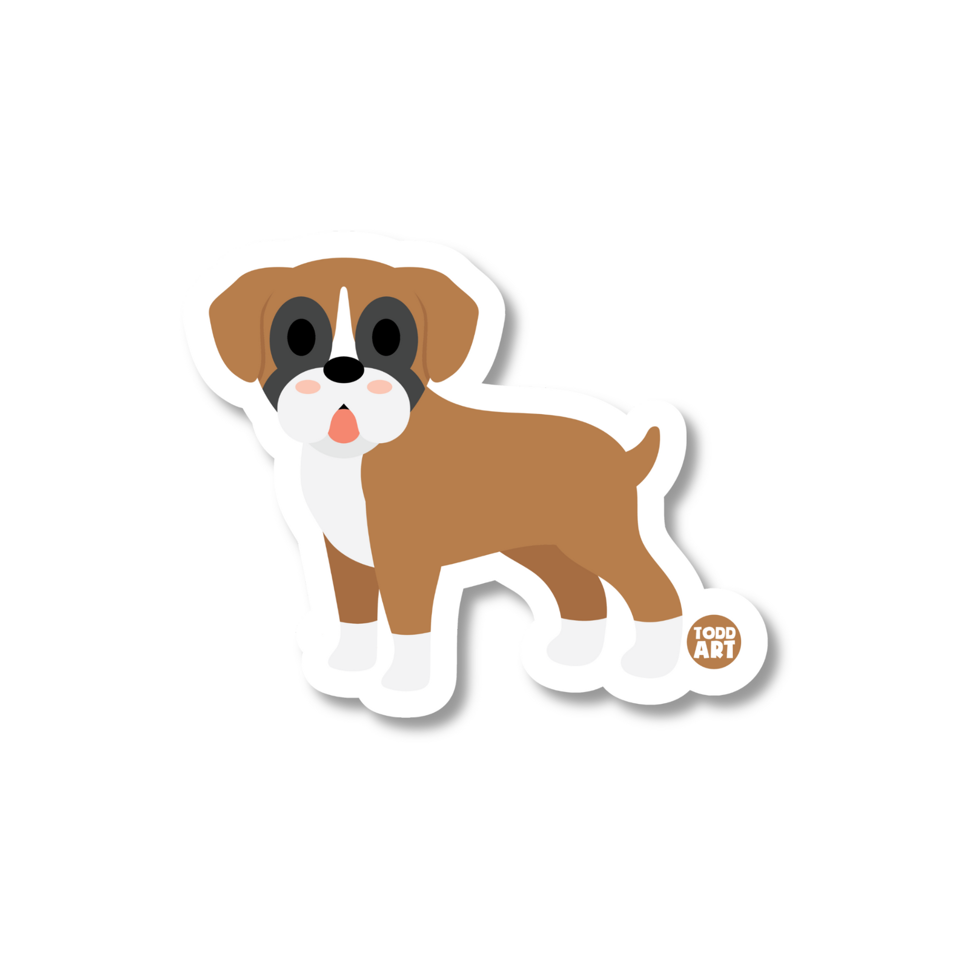 Boo Boo Buddies Boxer sticker – smiling brown boxer dog vinyl sticker for animal lovers, crates, and tech

