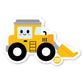 Smiling yellow bulldozer with a scoop – construction-themed sticker from Boo Boo Buddies
