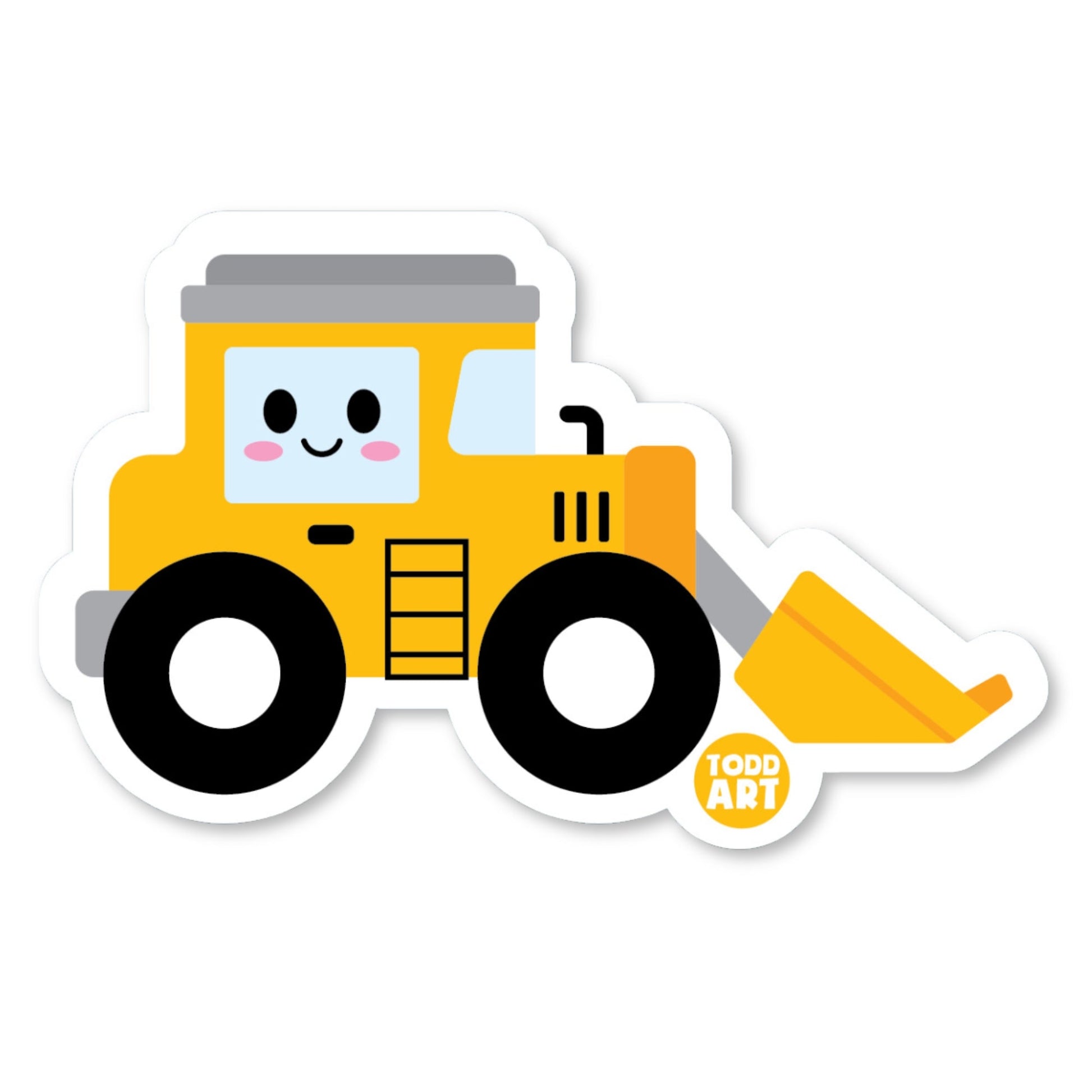 Smiling yellow bulldozer with a scoop – construction-themed sticker from Boo Boo Buddies
