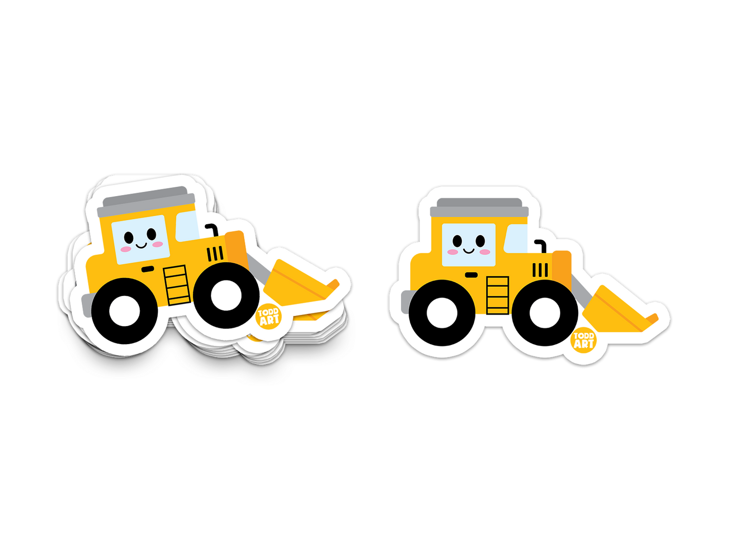 Smiling yellow bulldozer with a scoop – construction-themed sticker from Boo Boo Buddies
