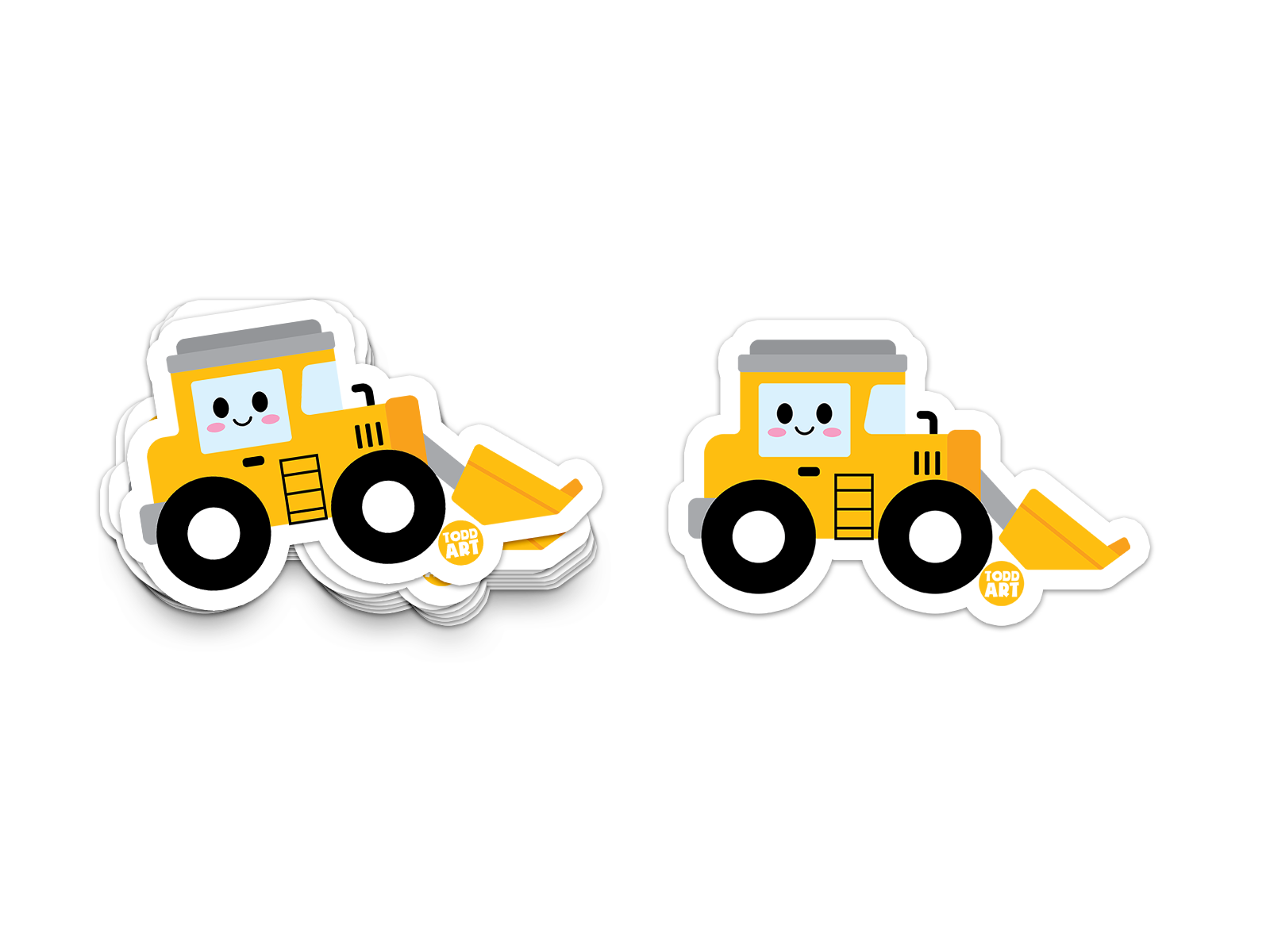 Smiling yellow bulldozer with a scoop – construction-themed sticker from Boo Boo Buddies
